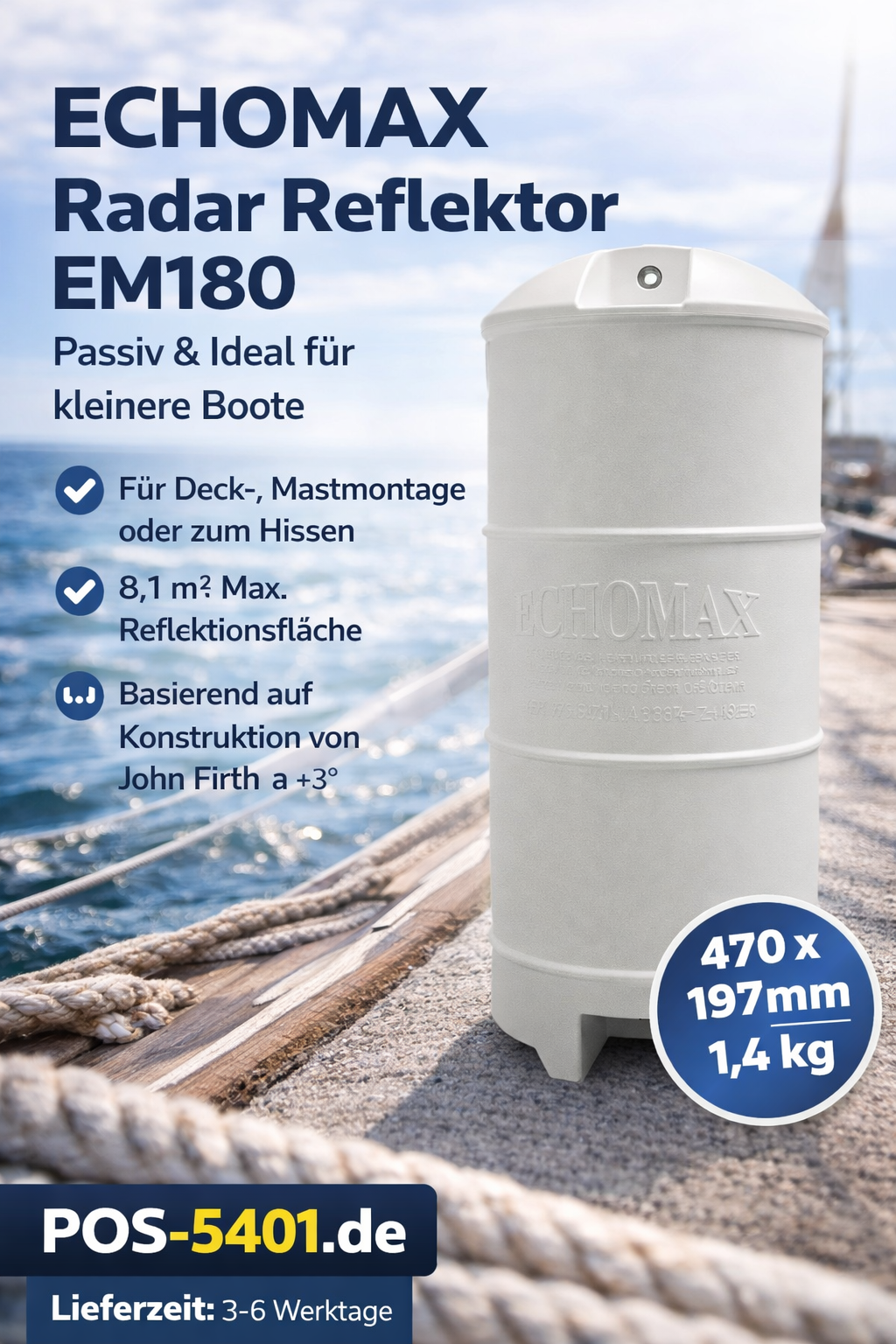 ECHOMAX Radarreflektor EM180 – passiv, für kleine Boote